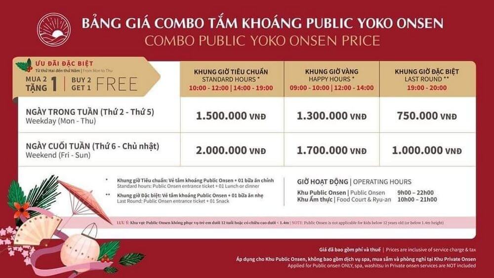 bảng giá Public khu tắm khoáng Onsen Quang hanh