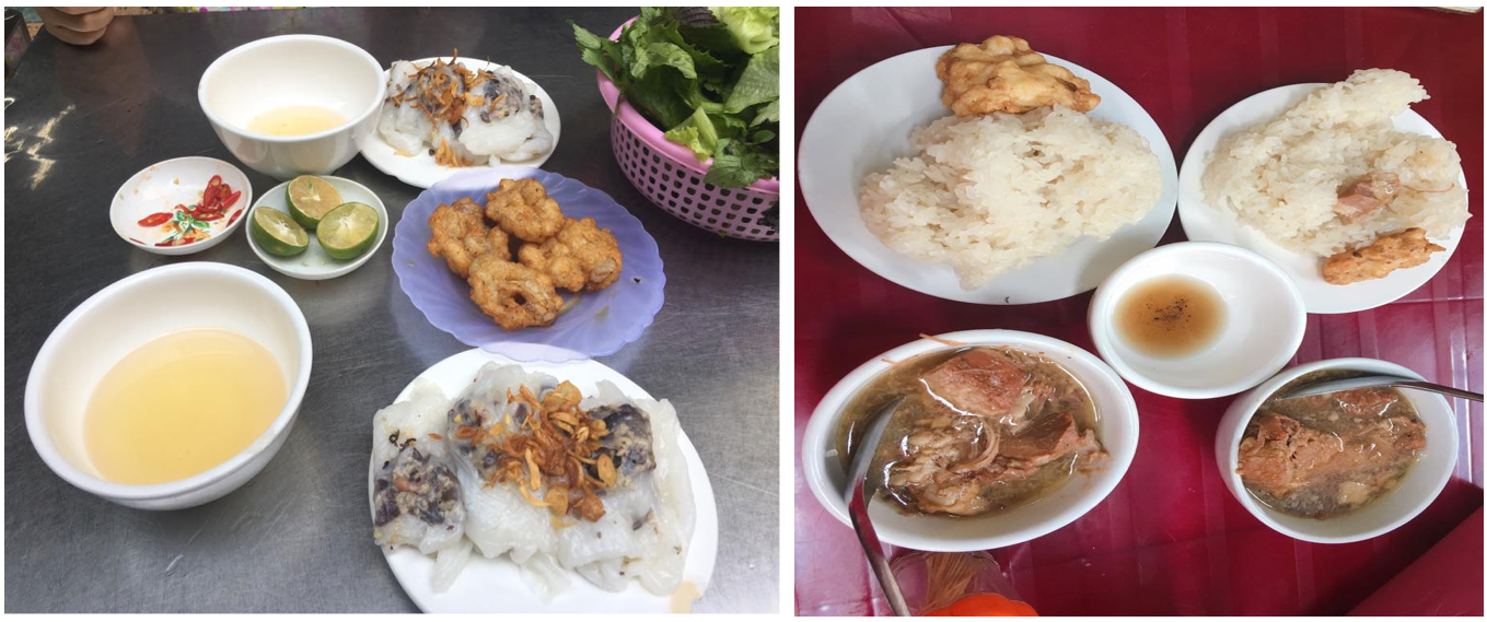 ăn sáng, xôi bánh cuốn chả mực