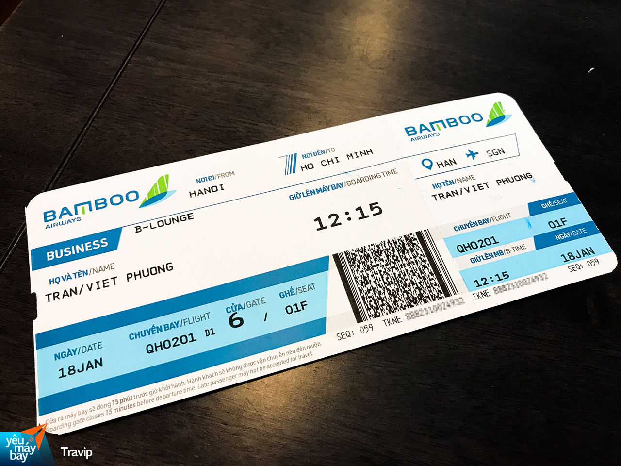 boarding pass bamboo airways hạng thương gia