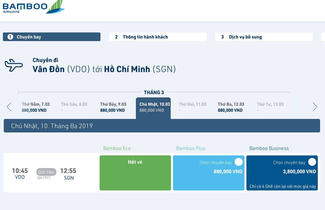đặt vé trên website bamboo airway