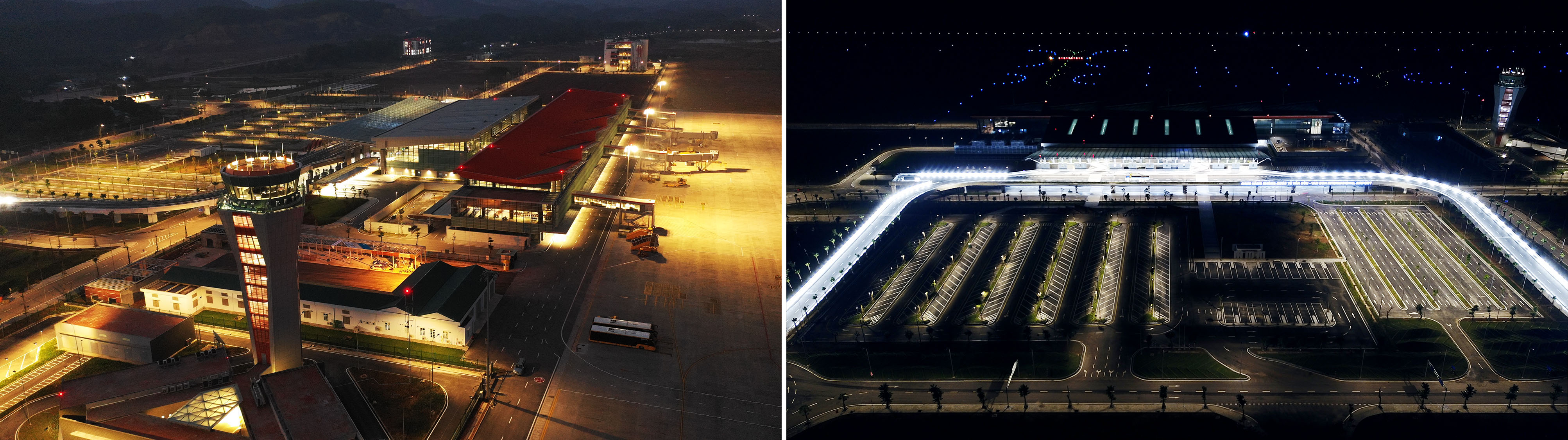 cảng hàng không quốc tế Vân đồn về đêm từ trên cao